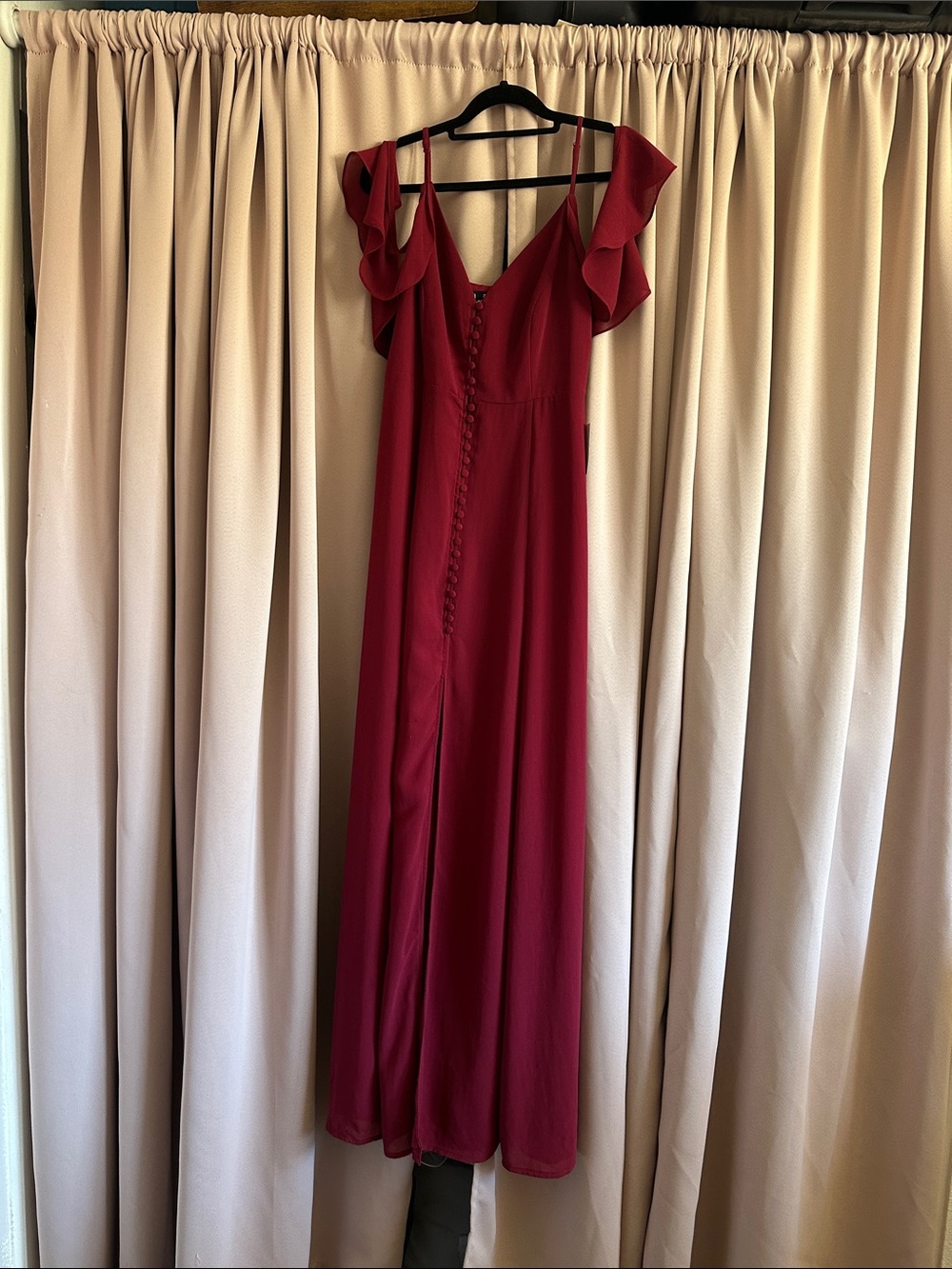 Lulu's Red Maxi Dress with Ruffle Shoulder Detail - Picture 11 of 11